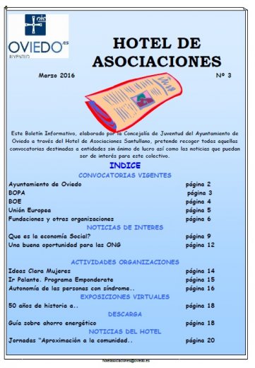BOLETIN DEL HOTEL DE ASOCIACIONES DE OVIEDO DE MARZO 2016