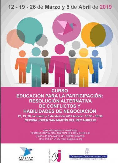 Curso de educación para la participación: resolución alternativa de conflictos y habilidades de negociación.