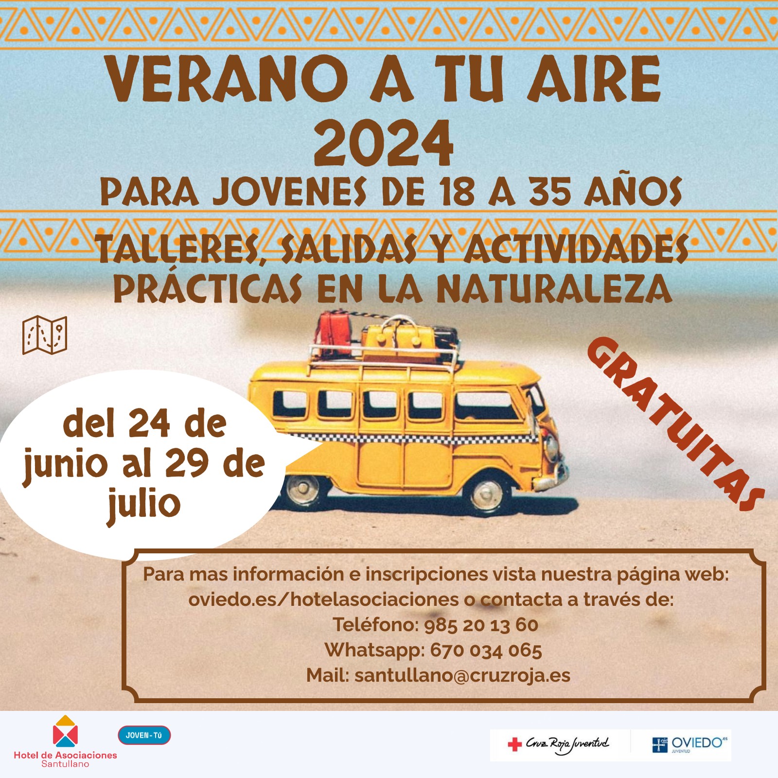 VERANO A TU AIRE 2024. PROGRAMACION DE ACTIVIDADES PARA JOVENES DE 18 A 35 AÑOS