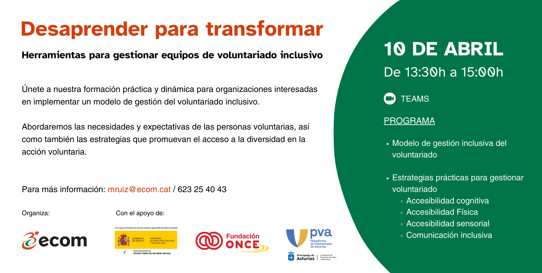 Sesión informativa sobre Herramientas para gestionar equipos de voluntariado inclusivo