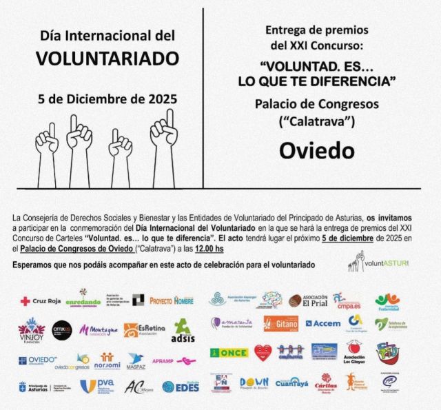 Invitación al acto de Conmemoración del Día Internacional del Voluntariado en Asturias 2025